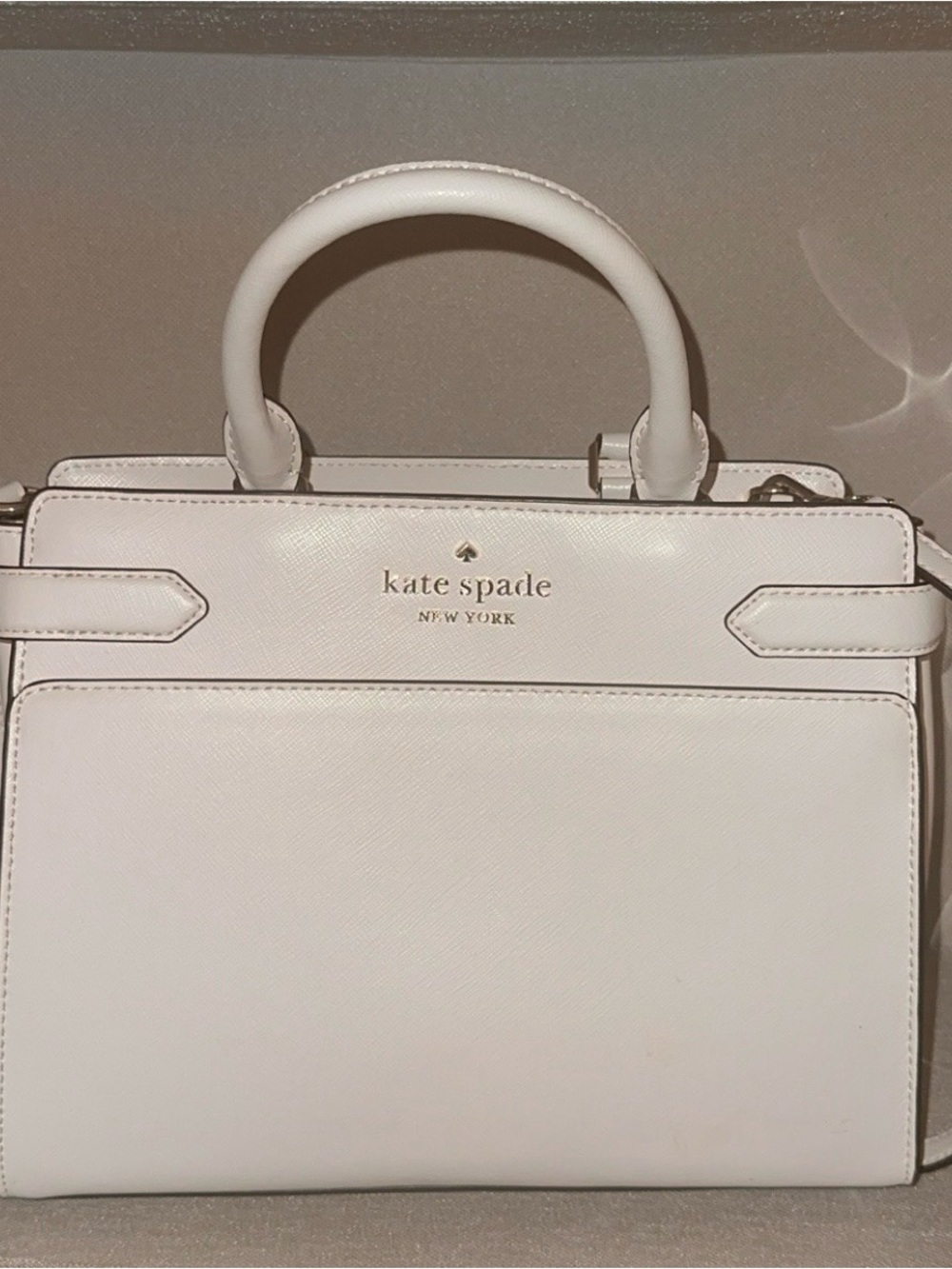 kate spade White Leather Structured Top-Handle Satchel